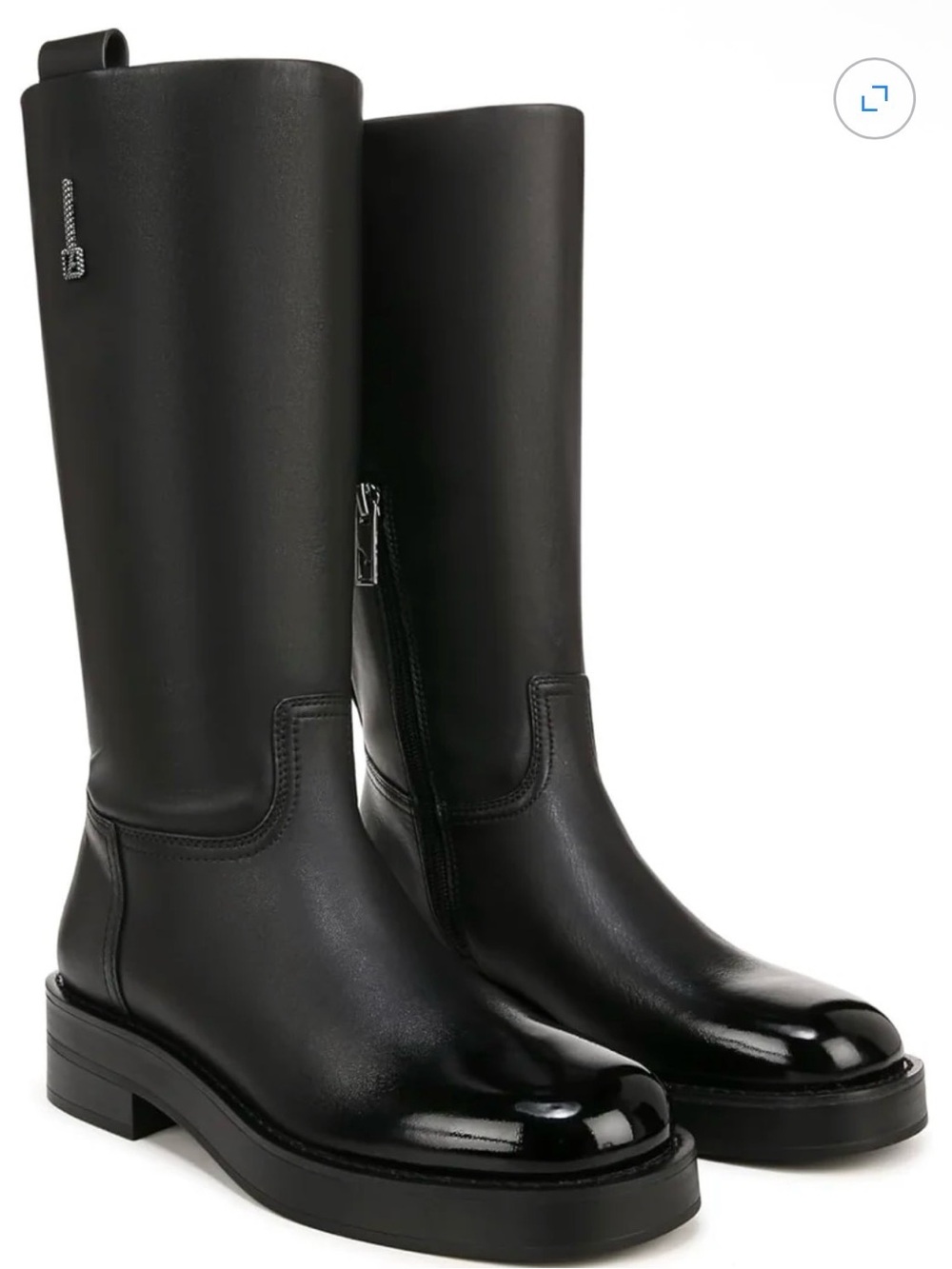 Franco Sarto Trevi Women's Black Leather Mid-Calf Zip Boots Patent Toe NEW NWT